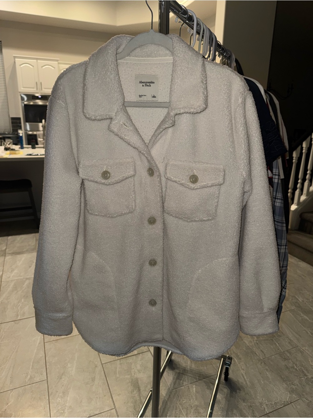 Abercrombie & Fitch Cream Sherpa Button-Up Jacket